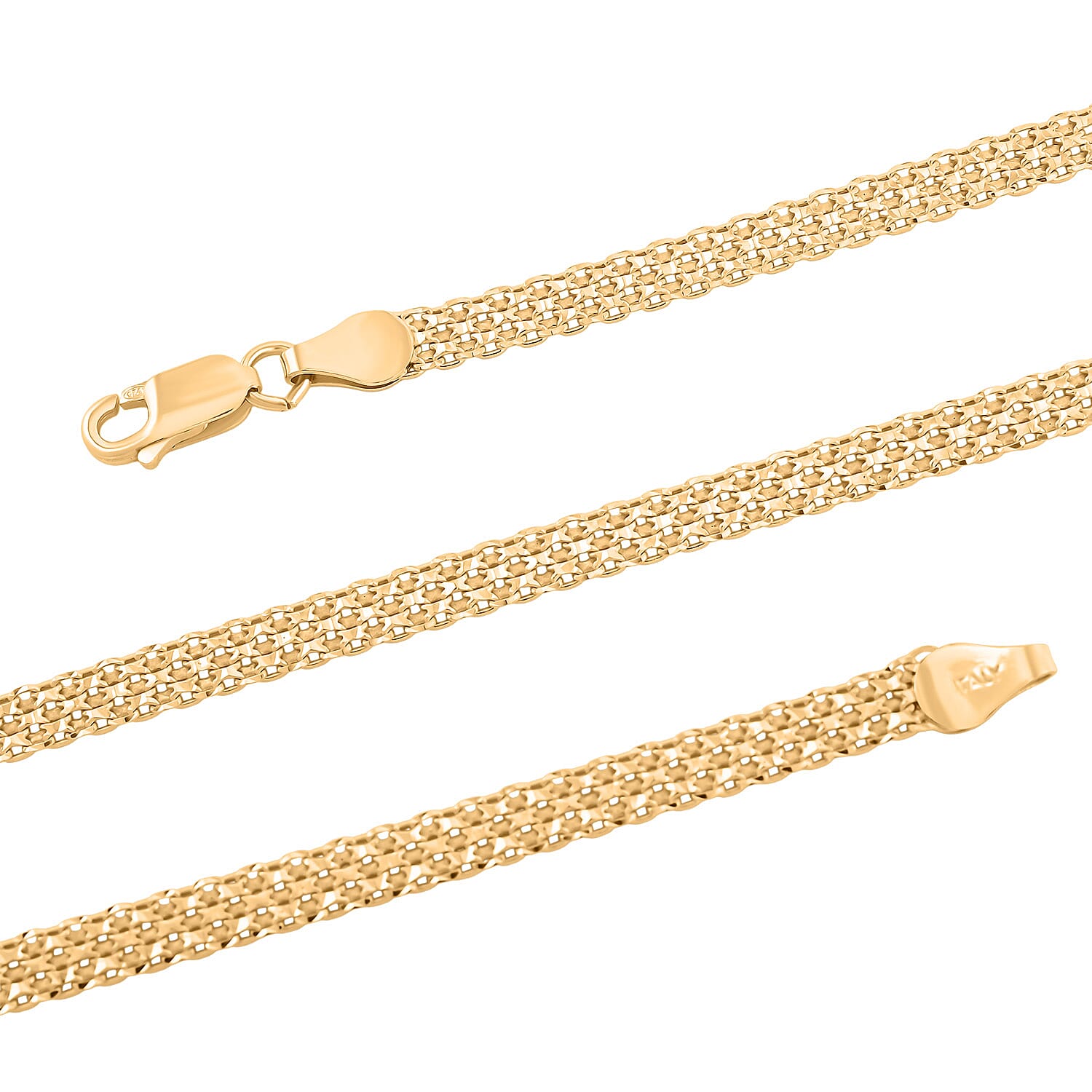 Italian Diamond-Cut Bismark Chain Necklace in 14K Yellow Gold Over Sterling Silver 8.28 Grams 20 Inches