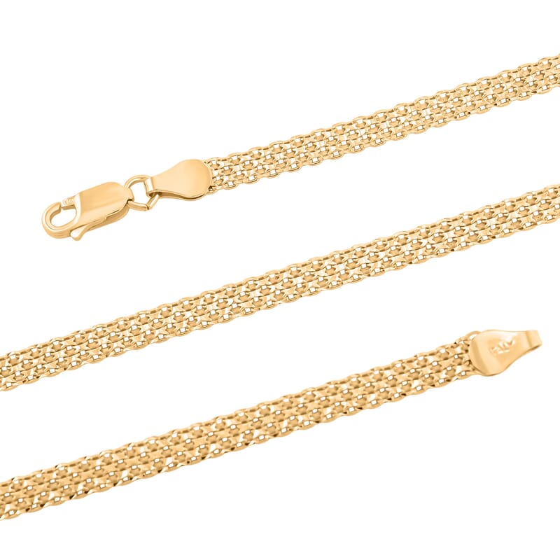 Italian Diamond-Cut Bismark Chain Necklace in 14K Yellow Gold Over Sterling Silver 8.28 Grams 20 Inches