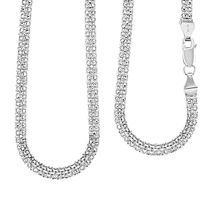 Made In Italy Diamond-Cut Bismark Chain Necklace in Rhodium Over Sterling Silver 8.14 Grams 20 Inches
