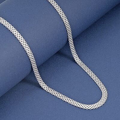 Italian Diamond-Cut Bismark Chain Necklace in Rhodium Over Sterling Silver 8.14 Grams 20 Inches