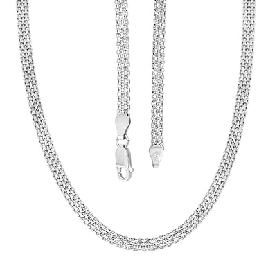 Italian Diamond-Cut Bismark Chain Necklace in Rhodium Over Sterling Silver 8.14 Grams 20 Inches