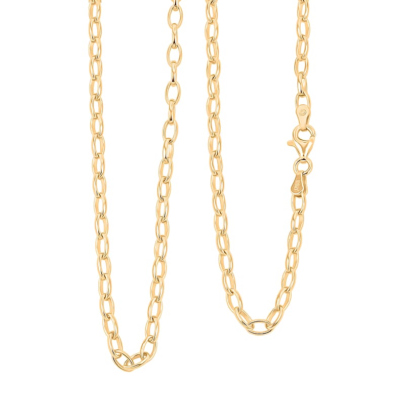 Italian Link Chain Necklace in 14K Yellow Gold Over Sterling Silver 8.80 Grams 20 Inches