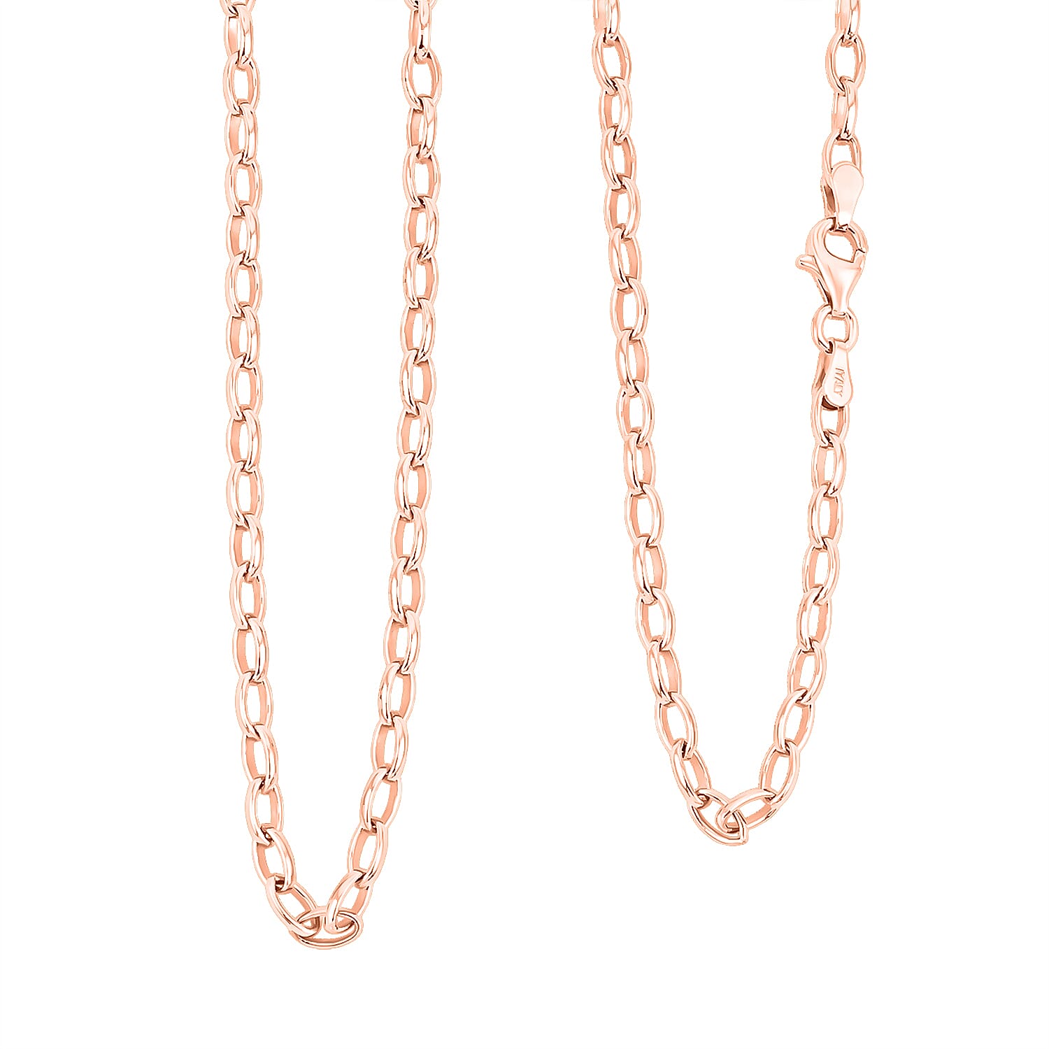 Italian Link Chain Necklace in 14K Rose Gold Over Sterling Silver 8 Grams 20 Inches