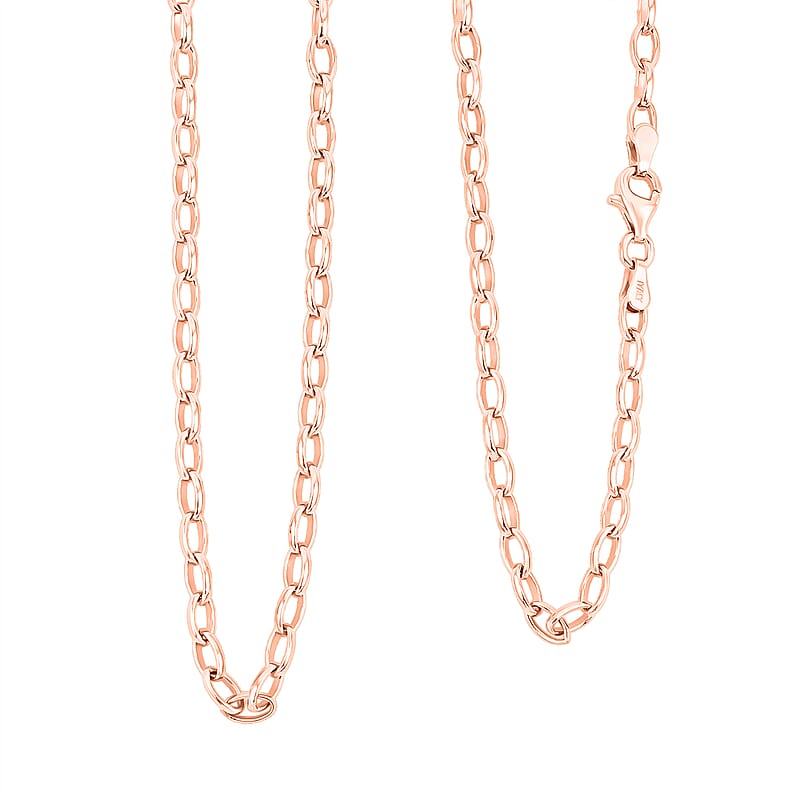 Italian Link Chain Necklace in 14K Rose Gold Over Sterling Silver 8 Grams 20 Inches