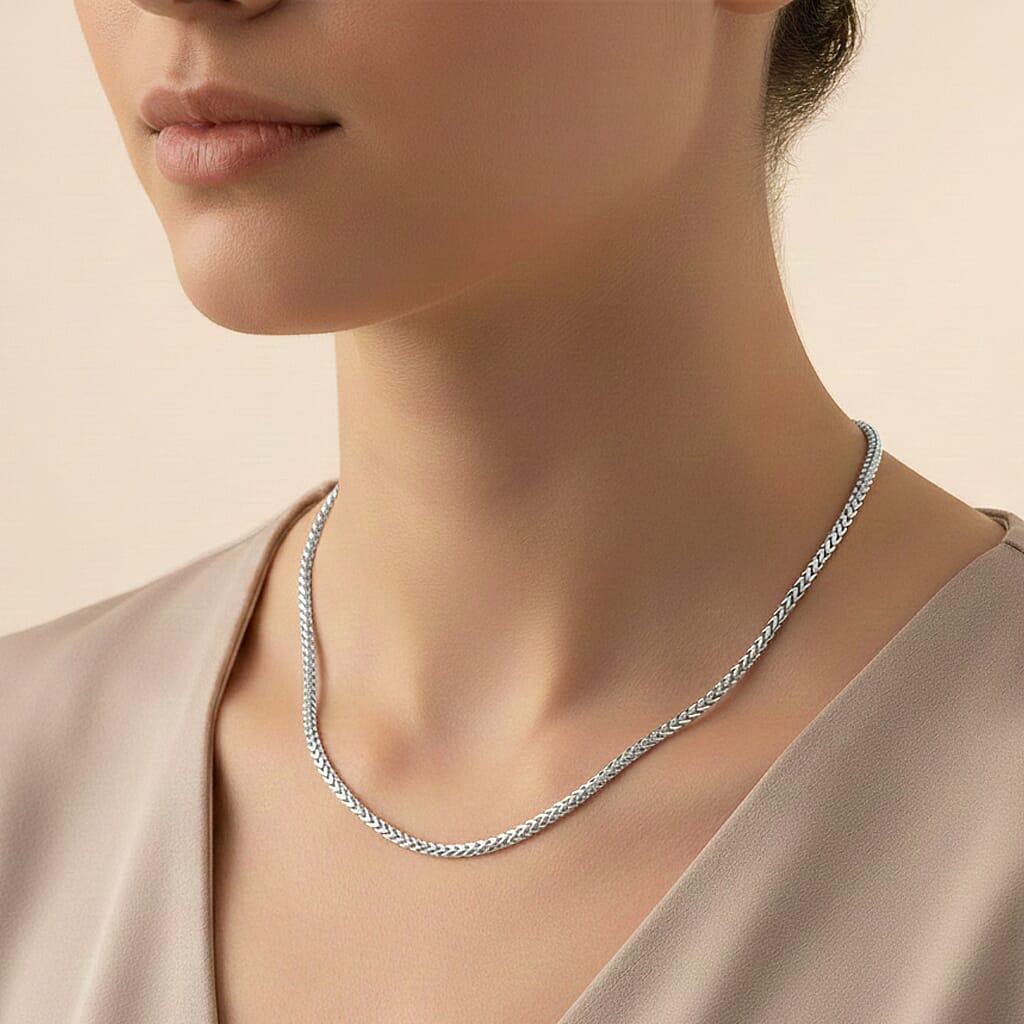 Italian Interlocking Link Chain Necklace in Rhodium Over Sterling Silver 8.88 Grams 20 Inches