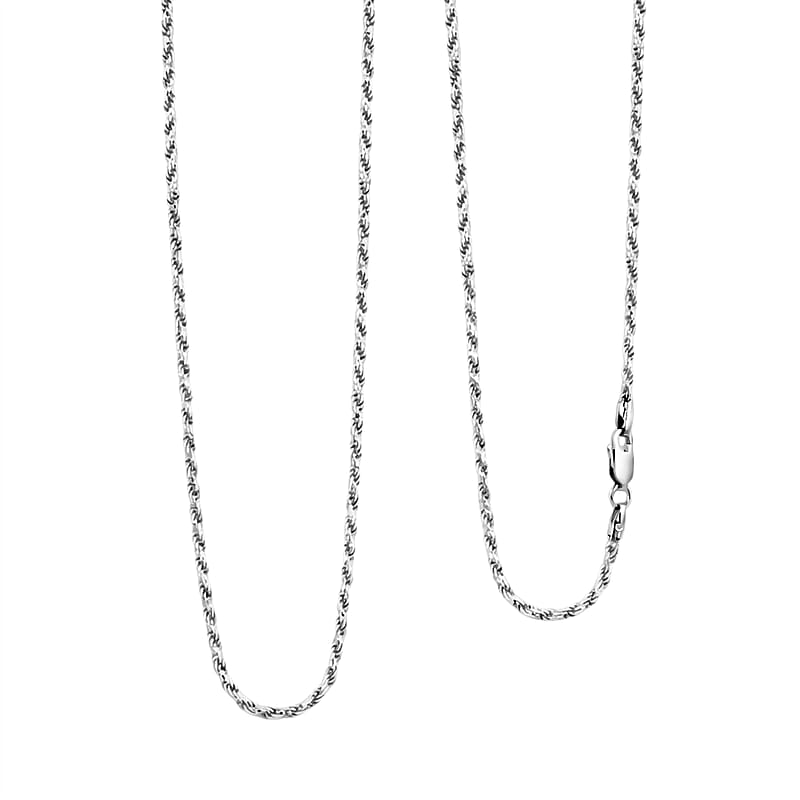 Italian Rope Chain Necklace in Rhodium Over Sterling Silver 8.69 Grams 20 Inches
