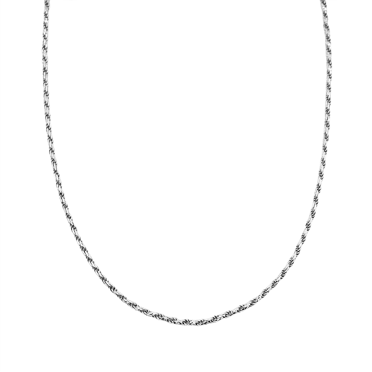 Italian Rope Chain Necklace in Rhodium Over Sterling Silver 8.69 Grams 20 Inches
