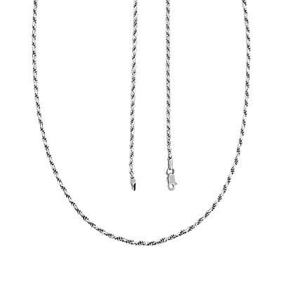 Italian Rope Chain Necklace in Rhodium Over Sterling Silver 8.69 Grams 20 Inches
