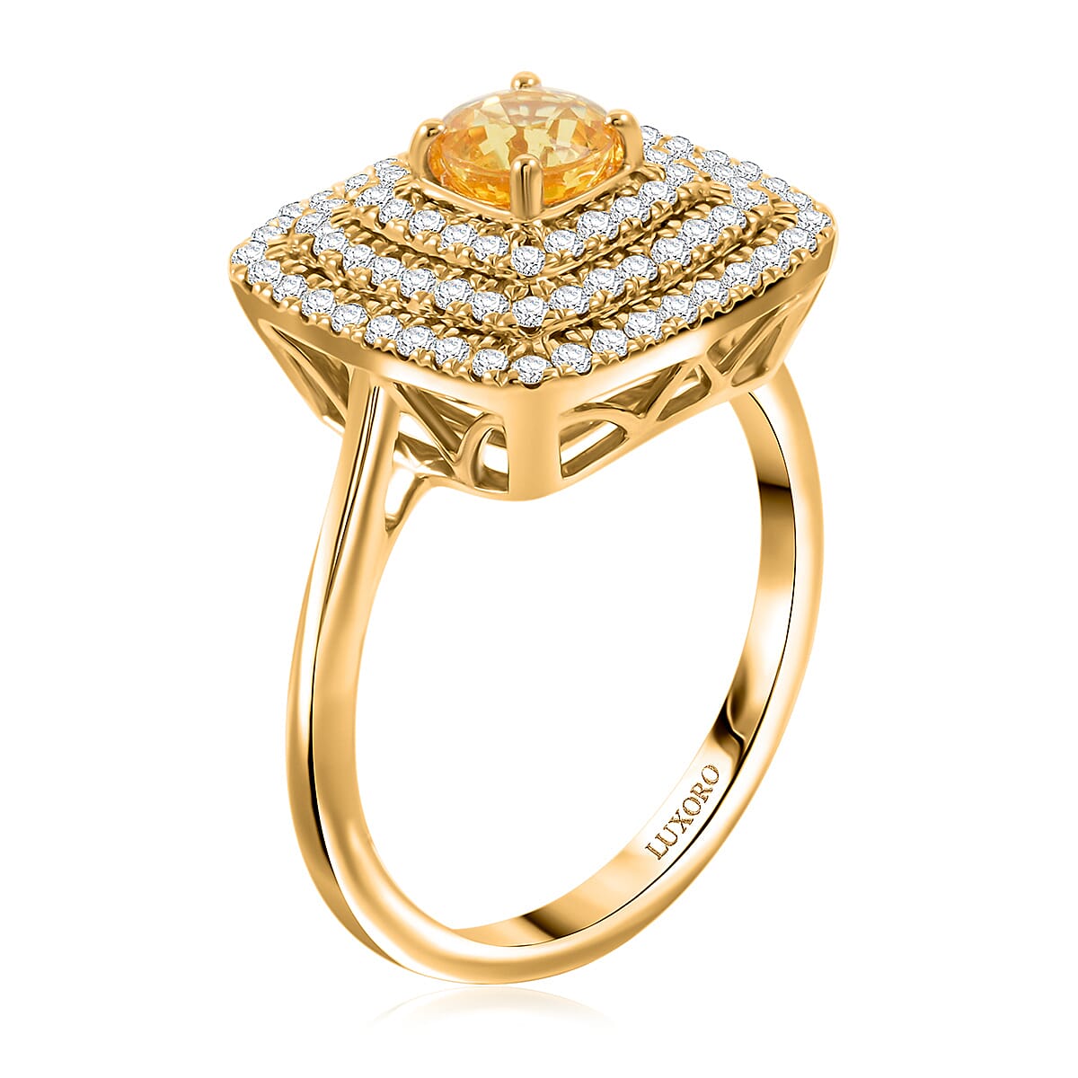 Luxoro AAA Madagascar Yellow Sapphire and G-H I2 Diamond 1.35 ctw Ring in 14K Yellow Gold (Size 10.0) image number 3