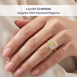 Luxoro 14K Yellow Gold AAA Madagascar Yellow Sapphire, Diamond (G-H, I2) (0.48 cts) Ring (Size 7.5) 1.35 ctw