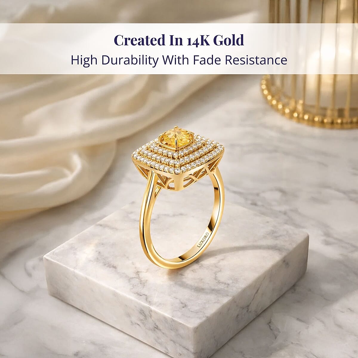 Luxoro 14K Yellow Gold AAA Madagascar Yellow Sapphire, Diamond (G-H, I2) (0.48 cts) Ring (Size 9.5) 1.35 ctw image number 2