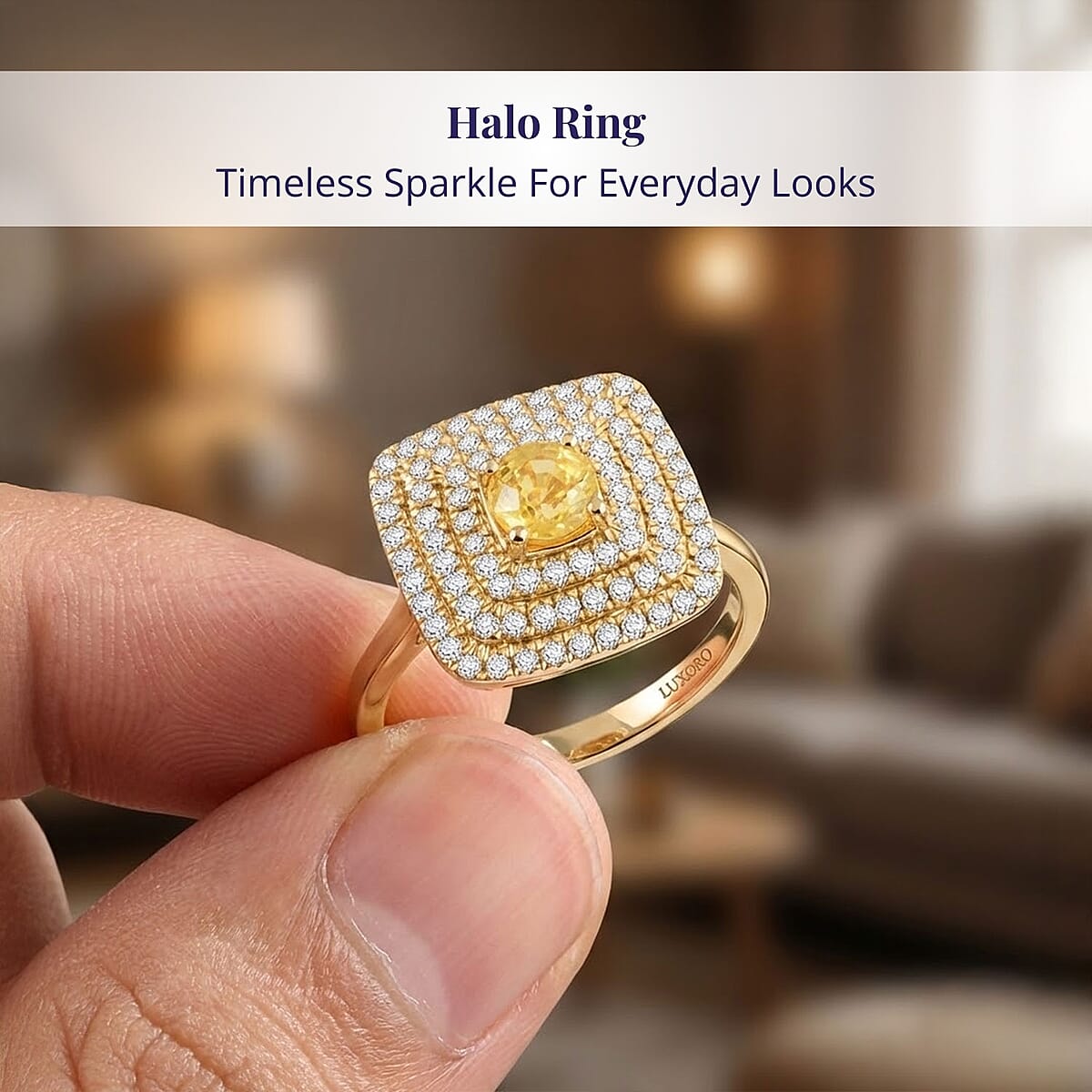 Luxoro 14K Yellow Gold AAA Madagascar Yellow Sapphire, Diamond (G-H, I2) (0.48 cts) Ring (Size 9.5) 1.35 ctw image number 4