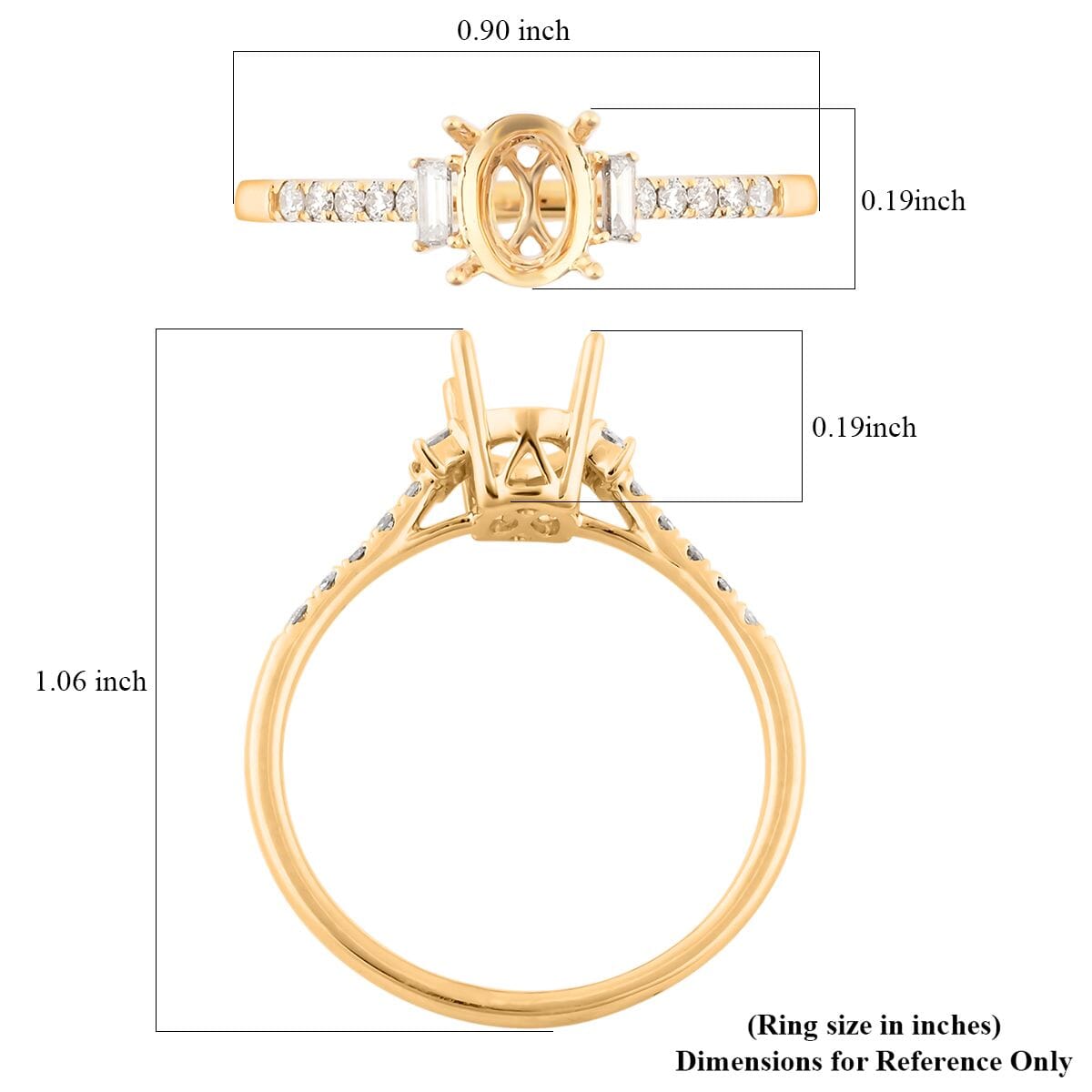 Luxoro Diamond (I2) 0.25 ctw Mounting Ring in 14K Yellow Gold (Size 10.0) image number 2