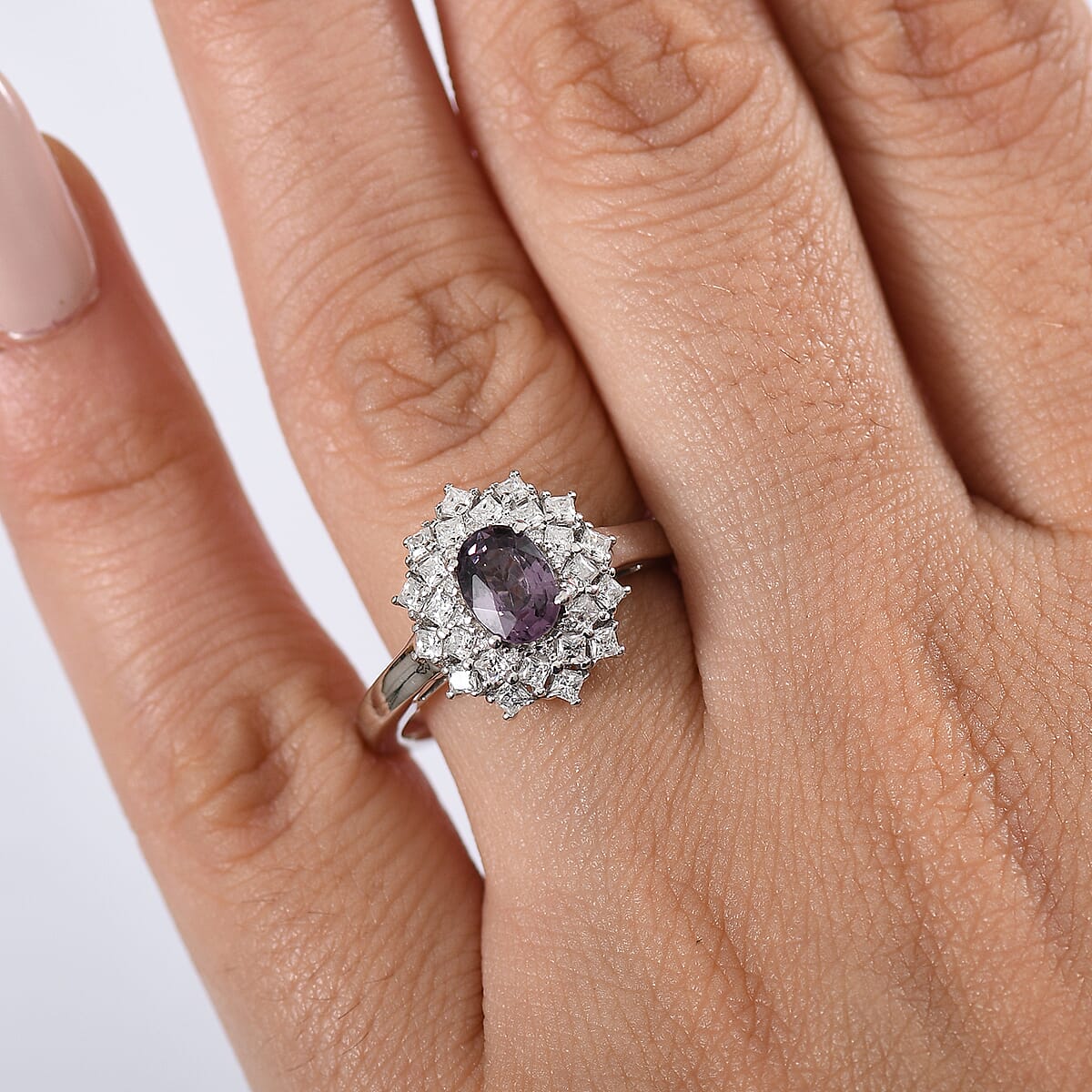 D’Joy Royal Lavender Spinel and Moissanite 1.50 ctw Diamond Lace Ring in Rhodium Over Sterling Silver (Size 7.0) image number 2