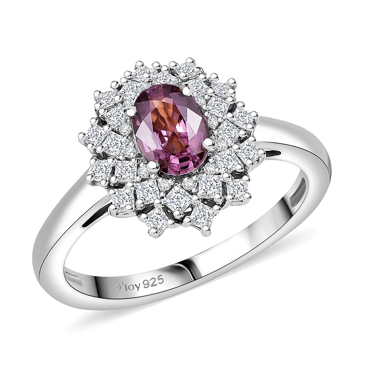 Joy Lavender Spinel, Moissanite Diamond Lace Ring in Rhodium Over Sterling Silver 1.50 ctw (Size 8.0)