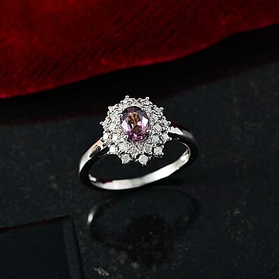 Joy Lavender Spinel, Moissanite Diamond Lace Ring in Rhodium Over Sterling Silver 1.50 ctw (Size 8.0)