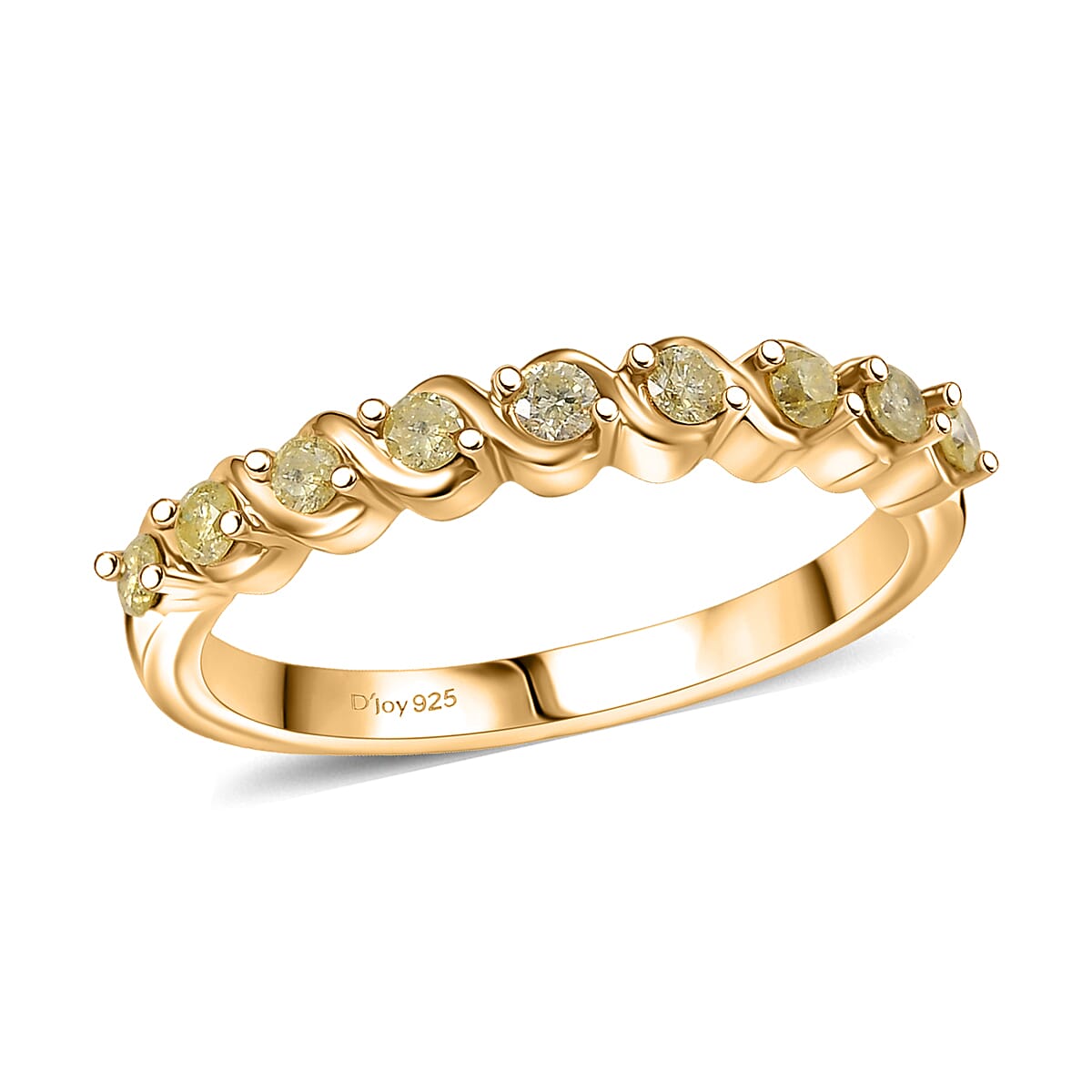 D'Joy Natural Yellow Diamond I2-I3 0.25 ctw Graceful Twisted Ring in 18K Vermeil Yellow Gold Over Sterling Silver (Size 10.0) image number 0