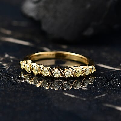 D'Joy Natural Yellow Diamond I2-I3 0.25 ctw Graceful Twisted Ring in 18K Vermeil Yellow Gold Over Sterling Silver (Size 10.0)