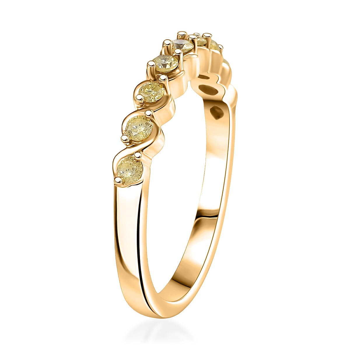 D'Joy Natural Yellow Diamond I2-I3 0.25 ctw Graceful Twisted Ring in 18K Vermeil Yellow Gold Over Sterling Silver (Size 10.0) image number 3