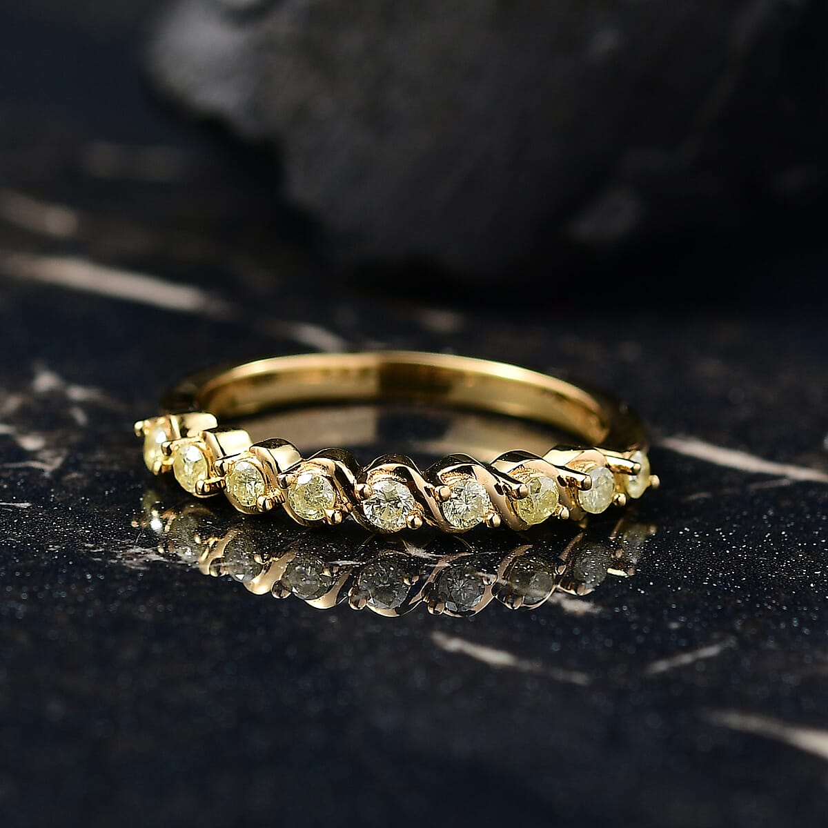 D'Joy Natural Yellow Diamond I2-I3 0.25 ctw Graceful Twisted Ring in 18K Vermeil Yellow Gold Over Sterling Silver (Size 9.0) image number 1