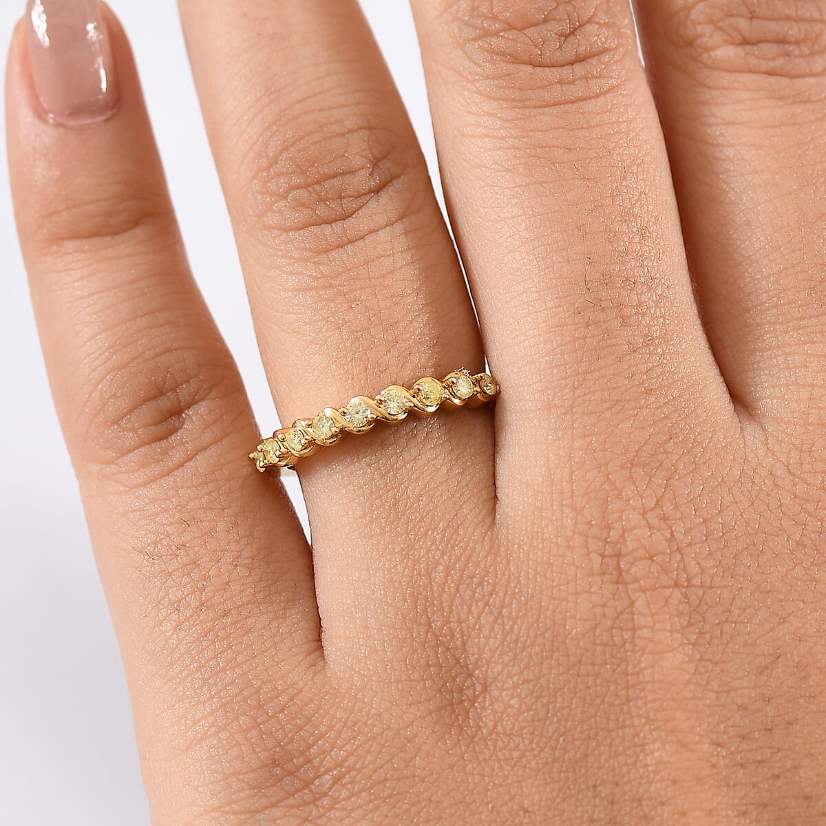 D'Joy Natural Yellow Diamond I2-I3 0.25 ctw Graceful Twisted Ring in 18K Vermeil Yellow Gold Over Sterling Silver (Size 9.0) image number 2