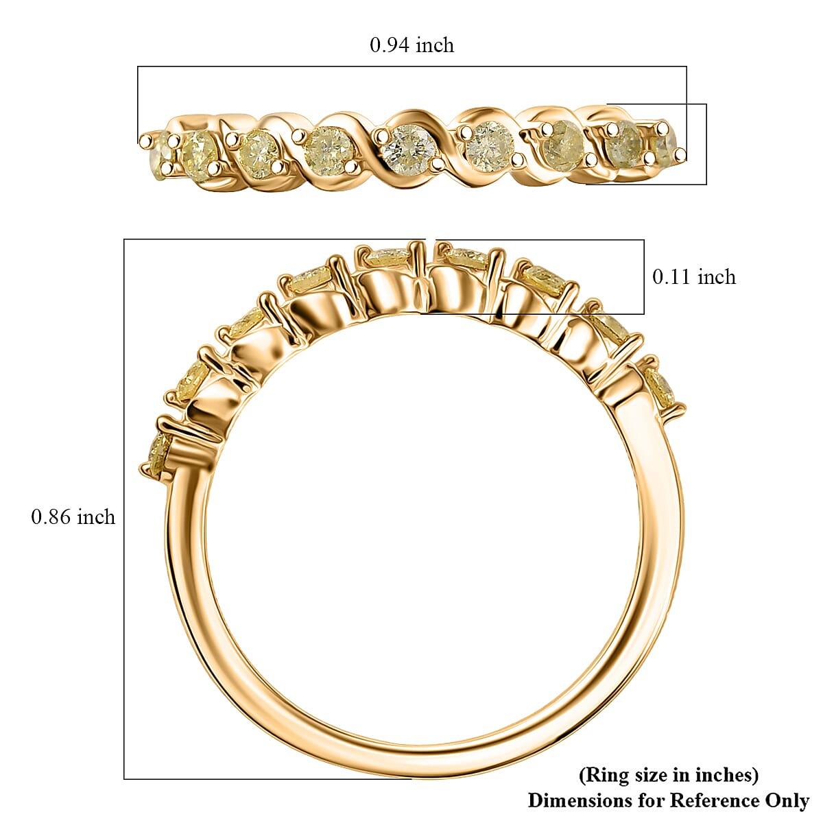 D'Joy Natural Yellow Diamond I2-I3 0.25 ctw Graceful Twisted Ring in 18K Vermeil Yellow Gold Over Sterling Silver (Size 9.0) image number 5