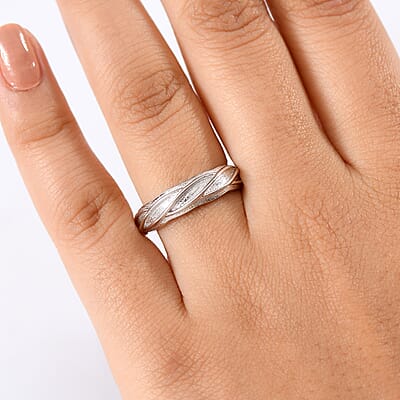 D'Joy Rhodium Over Sterling Silver Textured Interwoven Leaves Ring (Size 10.0) (4.10 g)