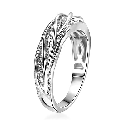 D'Joy Rhodium Over Sterling Silver Textured Interwoven Leaves Ring (Size 10.0) (4.10 g)
