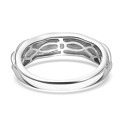 D'Joy Rhodium Over Sterling Silver Textured Interwoven Leaves Ring (Size 10.0) (4.10 g)