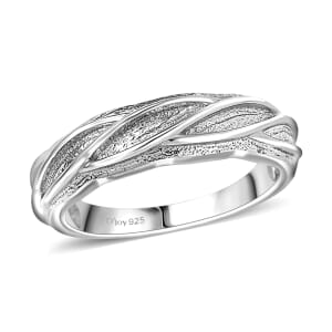 D’Joy Rhodium Over Sterling Silver Textured Interwoven Leaves Ring (Size 7.0) 3.85 Grams