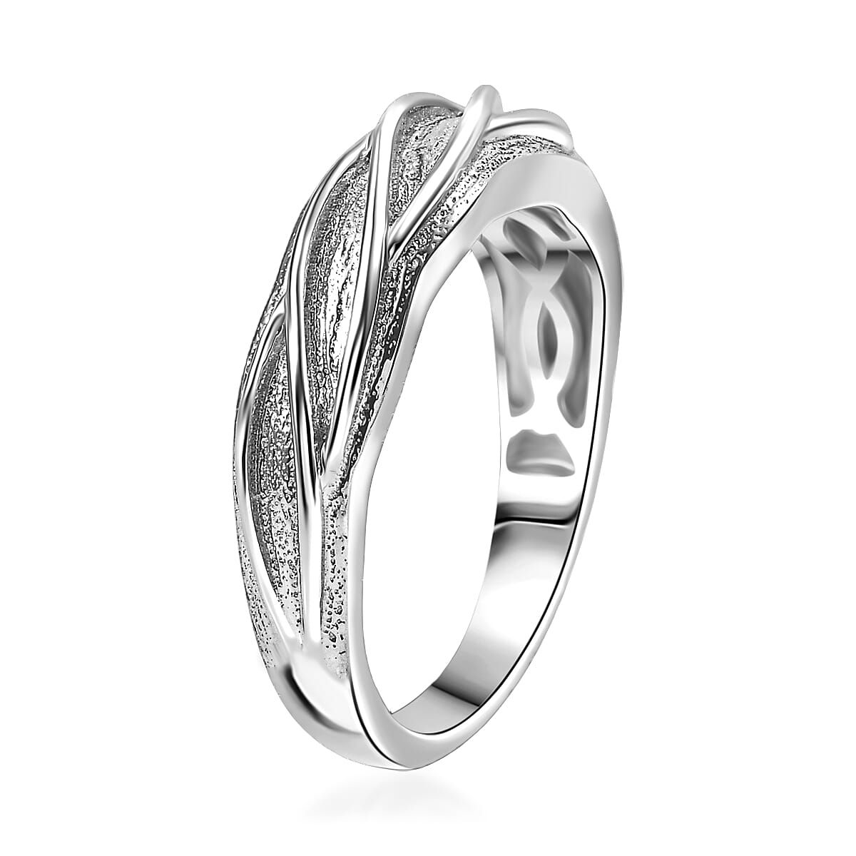 D'Joy Rhodium Over Sterling Silver Textured Interwoven Leaves Ring (Size 8.0) (4.10 g) image number 3