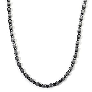 Shungite and Hematite 448.00 ctw Beaded Necklace in Silvertone 20 Inches