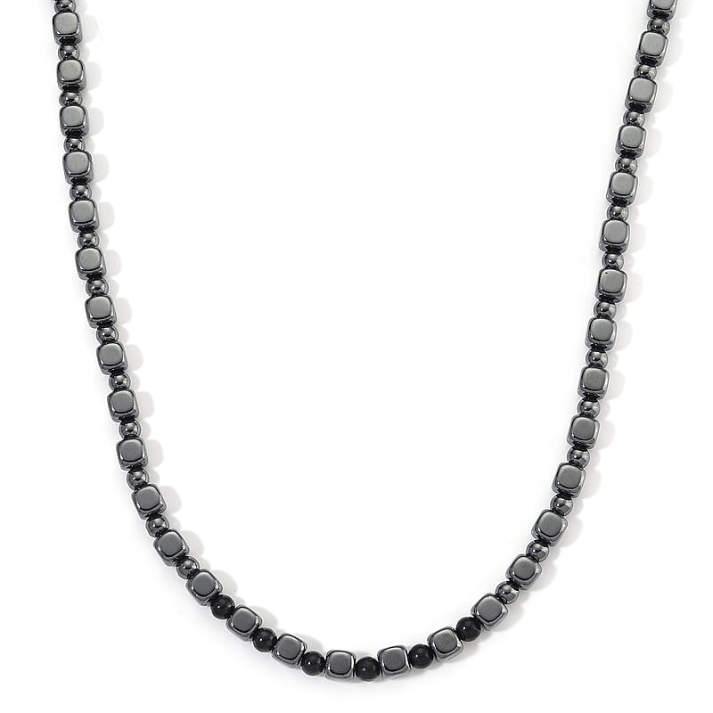 Shungite and Hematite 448.00 ctw Beaded Necklace in Silvertone 20 Inches