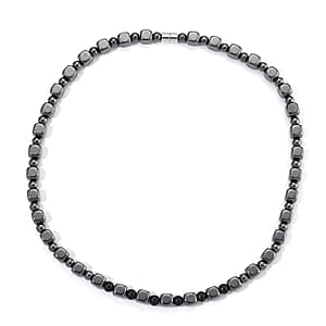 Shungite and Hematite 448.00 ctw Beaded Necklace in Silvertone 20 Inches
