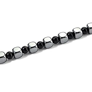 Shungite and Hematite 448.00 ctw Beaded Necklace in Silvertone 20 Inches