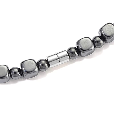 Shungite and Hematite 448.00 ctw Beaded Necklace in Silvertone 20 Inches