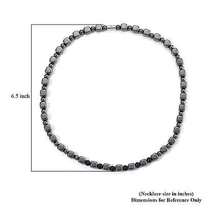 Shungite and Hematite 448.00 ctw Beaded Necklace in Silvertone 20 Inches