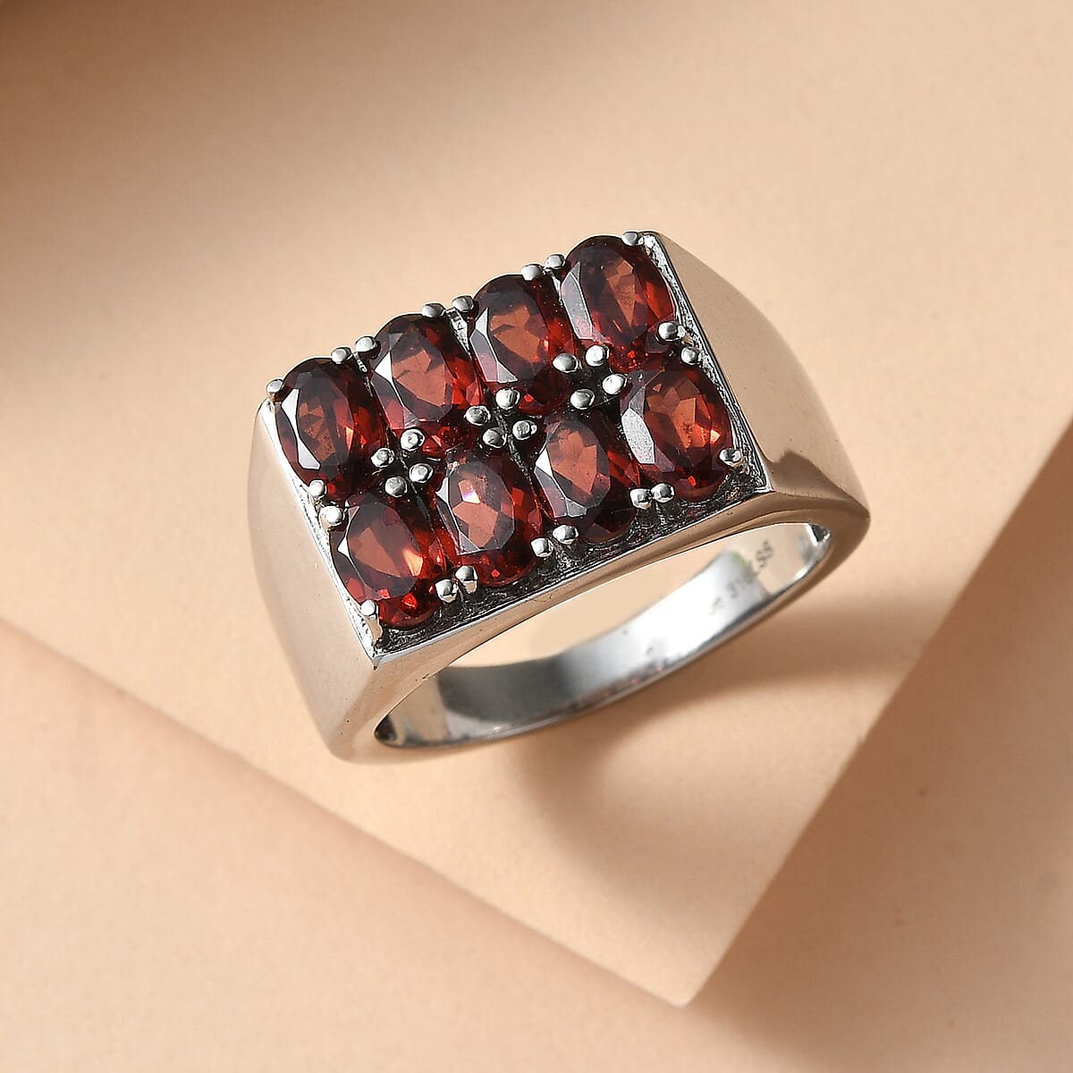 EverTrue Mozambique Garnet 4.70 ctw Ring in Stainless Steel (Size 10.0) image number 1