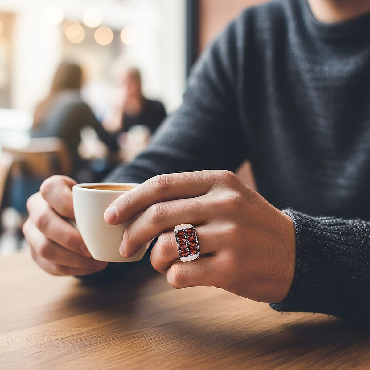 EverTrue Mozambique Garnet 4.70 ctw Ring in Stainless Steel (Size 10.0) image number 2