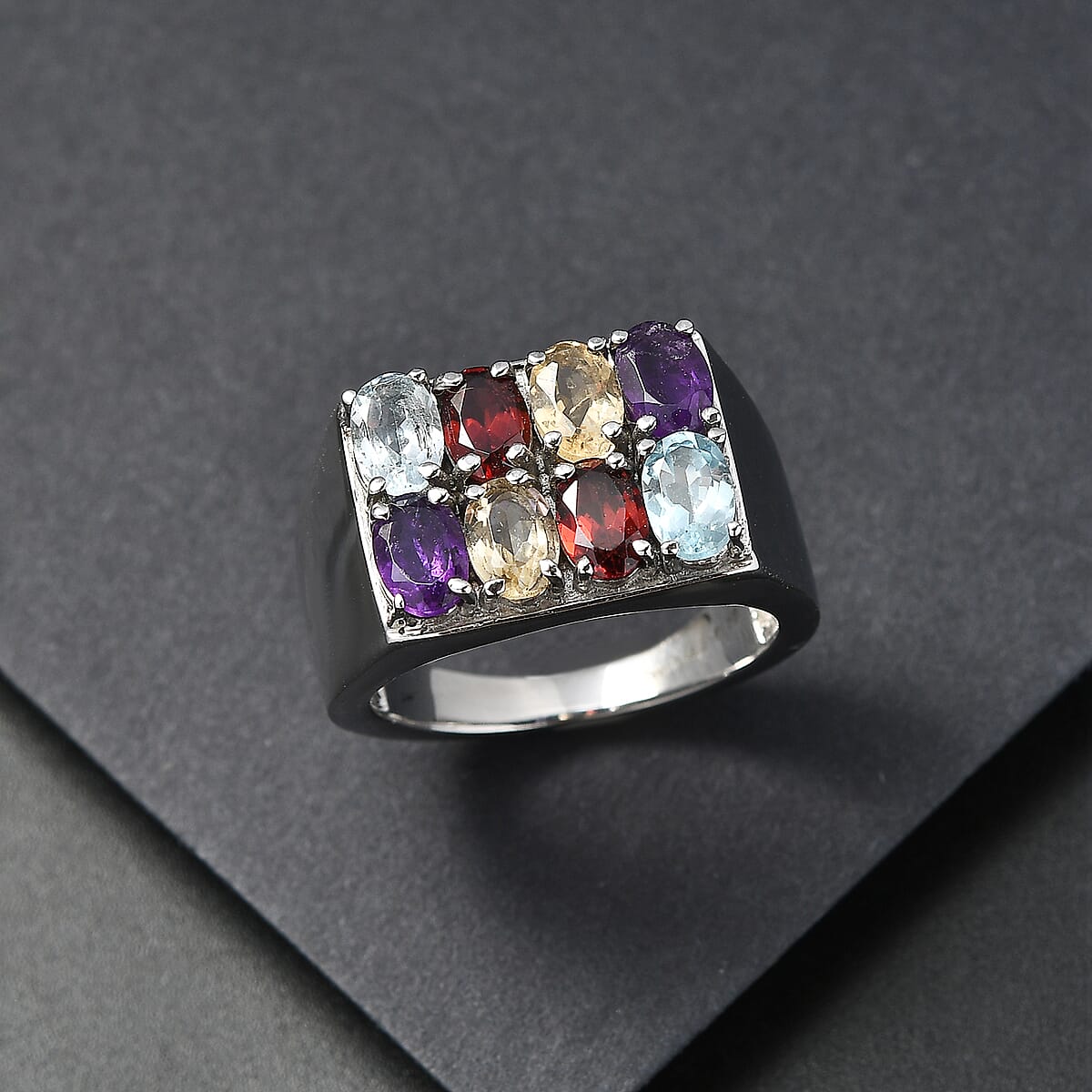 EverTrue Multi Gemstones Ring in Stainless Steel 4.00 ctw (Size 10.0) image number 1