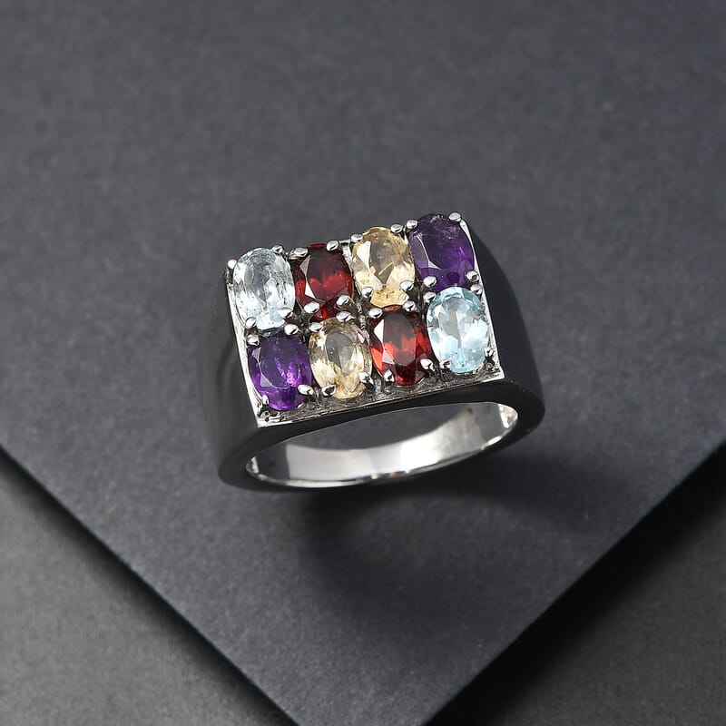 EverTrue Multi Gemstones Men's Ring in Stainless Steel 4.00 ctw (Size 14.0)