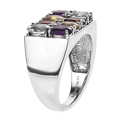 EverTrue Multi Gemstones Men's Ring in Stainless Steel 4.00 ctw (Size 14.0)
