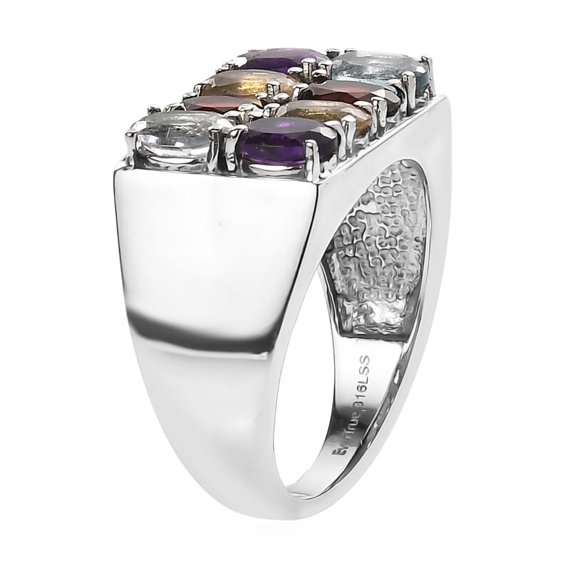 EverTrue Multi Gemstones Men's Ring in Stainless Steel 4.00 ctw (Size 14.0)