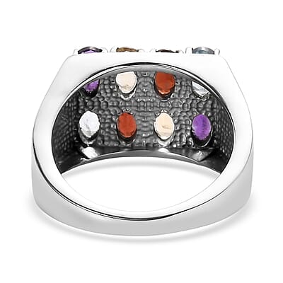 EverTrue Multi Gemstones Men's Ring in Stainless Steel 4.00 ctw (Size 14.0)