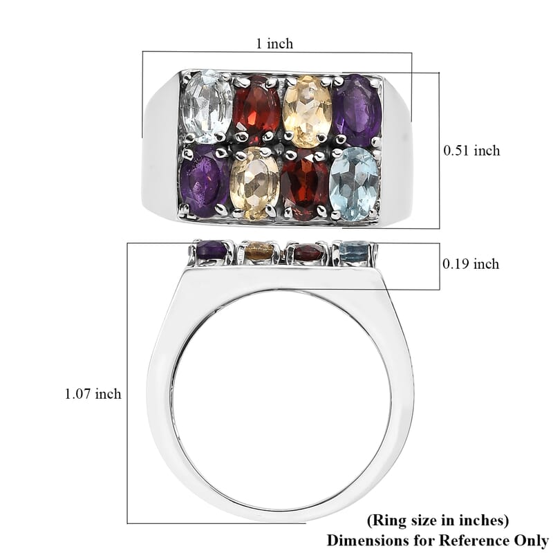 EverTrue Multi Gemstones Men's Ring in Stainless Steel 4.00 ctw (Size 14.0)
