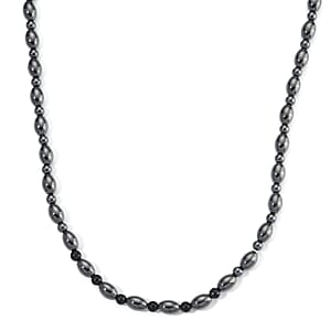 Shungite and Hematite 380.00 ctw Beaded Necklace in Silvertone 20 Inches