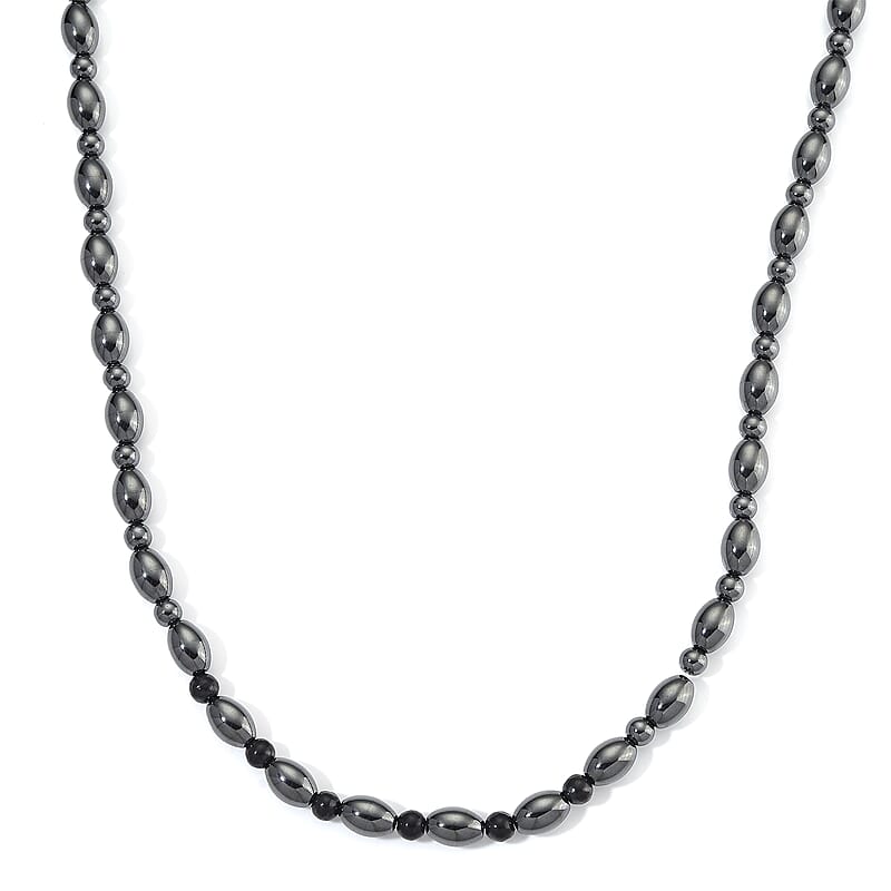 Shungite and Hematite 380.00 ctw Beaded Necklace in Silvertone 20 Inches