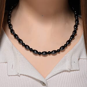 Shungite and Hematite 380.00 ctw Beaded Necklace in Silvertone 20 Inches