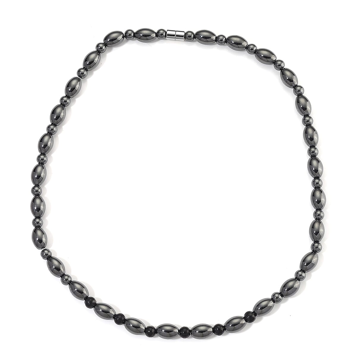 Shungite and Hematite 380.00 ctw Beaded Necklace in Silvertone 20 Inches image number 2