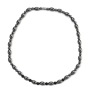 Shungite and Hematite 380.00 ctw Beaded Necklace in Silvertone 20 Inches